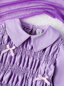 SHEIN Baby Girl Bow Front Ruffle Hem Shirred Blouse - Purple - View 5