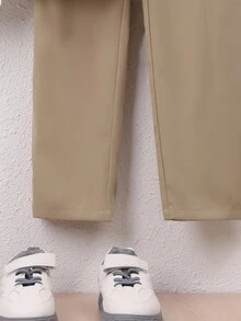 SHEIN Cậu bé Tween Chất rắn Áo khoác vest & Quần & Áo sơ mi - Màu Khaki - Xem 6