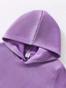 SHEIN 少女蝴蝶标语图案保暖连帽衫，适合假日、夏季和旅行 - 紫色 - 查看 5