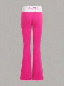 SHEIN Qutie Khối màu Quần ống loe - Màu Hồng Tươi - Xem 1
