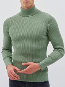 EURMUSE Men Turtle Neck Ribbed Knit Sweater - Mint Green - View 1