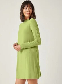 SHEIN BASICS Cổ giả Váy  thun Chất rắn - Màu xanh Ô liu - Xem 4