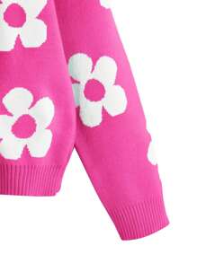 SHEIN 女大童花卉圖案落肩袖套頭毛衣