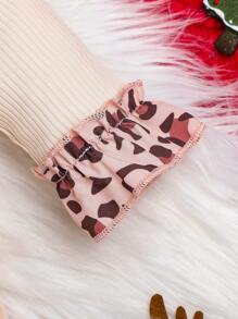 女嬰聖誕樹&標語圖案荷葉邊連身褲＆ 頭巾 - 米色 - 查看 4