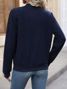 EMERY ROSE Solid Zip Up Bomber Jacket Fall Winter Cloth For Women - Navy Blue - View 2