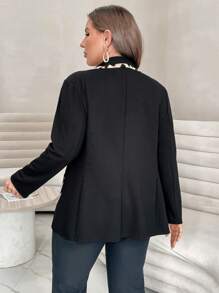 SHEIN Privé 對比色飾邊開襟西裝外套 - 黑色 - 查看 2