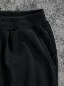 SHEIN 男大童日本字母和數字圖案衛褲 - 黑色 - 查看 4