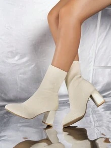 Botas De Punto Para Mujer Con Punta Cuadrada Y Estilo De Moda - Beis - Ver 1