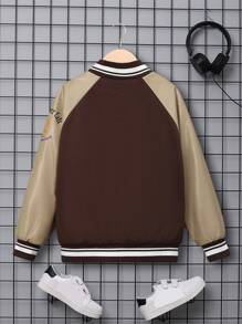 SHEIN Tween Boy Slogan Graphic Raglan Sleeve Thermal Lined Varsity Jacket