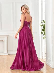 Women's High Waist Pleated Metallic Strap Maxi Party Dress, Elegant For Party, Wedding, Banquet Wedding Guest Dress Formal Dress Evening Dress,Gown - Màu Hồng Tươi - Xem 2
