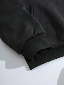 SHEIN EZwear 袋鼠口袋抽繩加絨內裏連帽衫和運動褲 - 黑色 - 查看 3