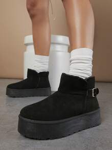 SHUZIA Faux Suede Chi tiết nút buộc Lug Sole Giày ống - màu đen - Xem 6