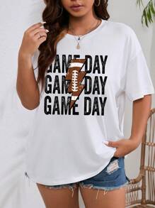 SHEIN EZwear Plus Letter Graphic Drop Shoulder Tee - White - View 4