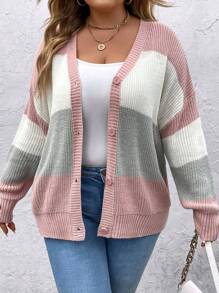 SHEIN LUNE Hơn Khối màu Thả vai Nút phía trước Áo len Mở - Nhiều màu - Xem 4