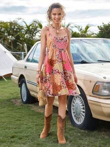 Soleia Vestido de tirantes con estampado de retazo