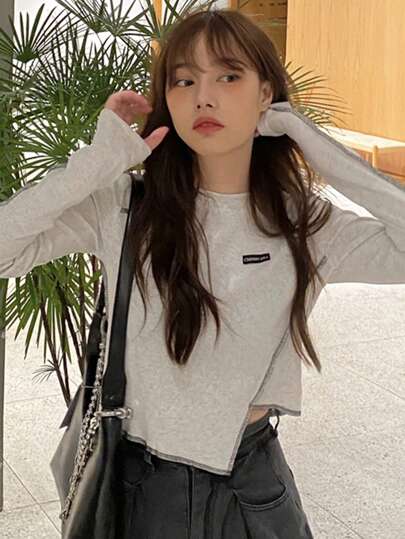 新款女式短款修身长袖T恤，秋季