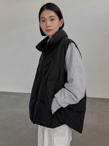 DAZY Solid Zip Up Vest Winter Thick Coat ,Winter Women Clothes,Winter Coat Women Jacket - Black - View 12