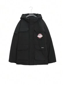 DAZY Manteau matelassé à rabat avec imprimé lettres pour hommes, vêtements d'automne