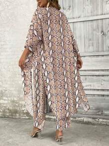 Snakeskin Print Kimono & Wide Leg Pants - Multicolor - View 2