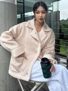 DAZY 雙口袋落肩袖毛絨內襯外套 - 杏色 - 查看 7