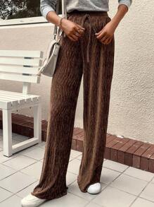 SHEIN LUNE Dây thắt lưng Quần ống rộng - Cà phê nâu - Xem 1