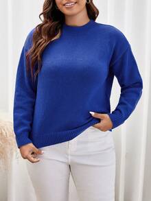 SHEIN Frenchy Plus Drop Shoulder Sweater - Blue - View 5