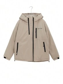 DAZY Men Letter Graphic Zip Up Hooded Padded Coat,Fall Clothes Jacket - Khaki - View 11