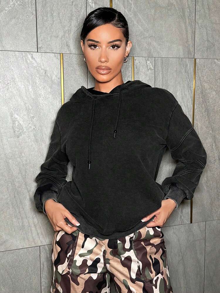 Drop Shoulder Drawstring Hoodie Party Sexy Birthday Valentine Day Bachelorette Party Spring Women,Long Sleeve Tops In Fall/Winter