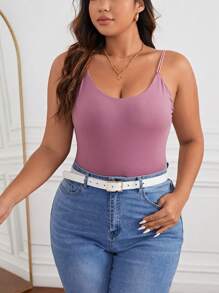 SHEIN Essnce Hơn Chất rắn Cami ngọn - Bụi hồng - Xem 4