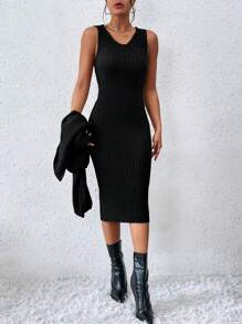 Chiquease Turtleneck Drop Shoulder Sweater & Knit Skirt Fall Winter Cloth For Women - Black - View 6