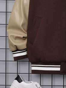 SHEIN Tween Boy Slogan Graphic Raglan Sleeve Thermal Lined Varsity Jacket
