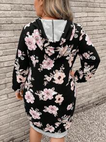 SHEIN LUNE Talla grande Vestido con capucha con estampado floral con cordón - Multicolor - Ver 2