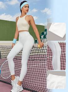 Lifespree 大腰帶手機口袋運動緊身褲，女士網球裝