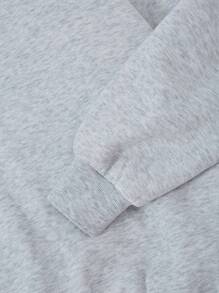 SHEIN EZwear Sunflower & Letter Graphic Drop Shoulder Sweatshirt - Light Grey - View 6