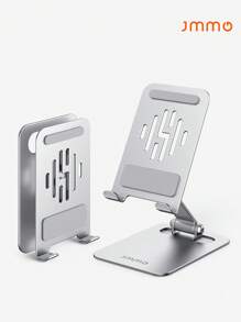 JMMO 手机支架铝制，硅胶防滑可调节折叠手机支架，适用于办公桌旅行、办公桌配件 - 銀色 - 查看 1