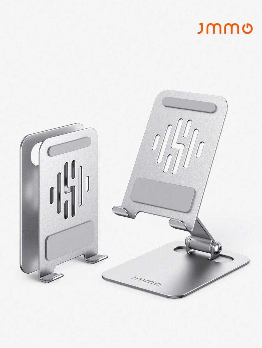 JMMO 手机支架铝制，硅胶防滑可调节折叠手机支架，适用于办公桌旅行、办公桌配件 - 銀色 - 查看 1