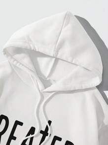 SHEIN EZwear Plus Slogan Graphic Kangaroo Pocket Drawstring Thermal Hoodie, For Winter - White - View 4