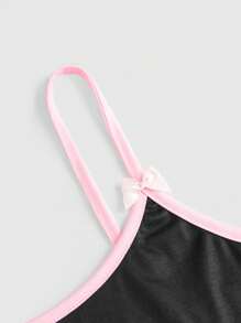 ROMWE Kawaii 卡通图案撞色装订睡衣套装，学校 - 彩色 - 查看 3