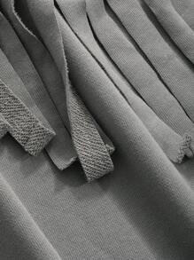 DAZY Áo nỉ hở vai tua rua, nhún bèo, quần áo mùa thu - Xám - Xem 6