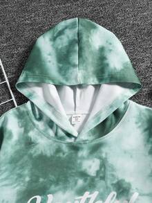 青少年男孩紮染字母圖案袋鼠口袋連帽衫