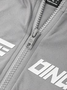 SHEIN EZwear Monogram Zip Cropped Stand Collar Slim Fit T-Shirt - Grey - View 6