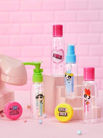 THE POWERPUFF GIRLS X SHEIN 6入組噴霧瓶套裝適合旅行或者DIY可填充液體集裝箱