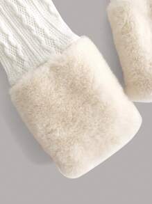 SHEIN EZwear Cổ áo Borg Dây kéo Mùa vụ Sang trọng Khâu Tay áo dài Áo khoác - trắng - Xem 4