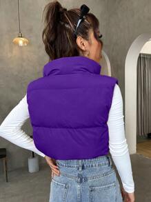 SHEIN EZwear 抽绳下摆拉链背心夹棉外套 - 紫色 - 查看 2