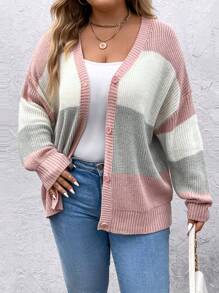 SHEIN LUNE Hơn Khối màu Thả vai Nút phía trước Áo len Mở - Nhiều màu - Xem 1