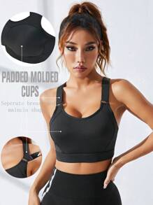 Easithlete 素色工字運動型胸罩 - 黑色 - 查看 1