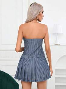 SHEIN Privé Gestreepte print Geplooide zoom Tube jurk