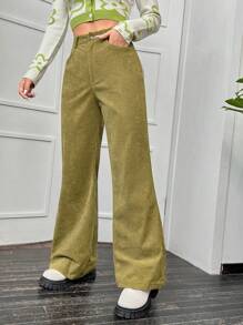 SHEIN Qutie Heart Print Flare Leg Pants - Olive Green - View 4