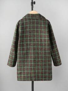 Tween Boy 1pc Plaid Lapel Collar Dual Pocket Overcoat