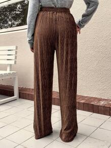 SHEIN LUNE Dây thắt lưng Quần ống rộng - Cà phê nâu - Xem 2